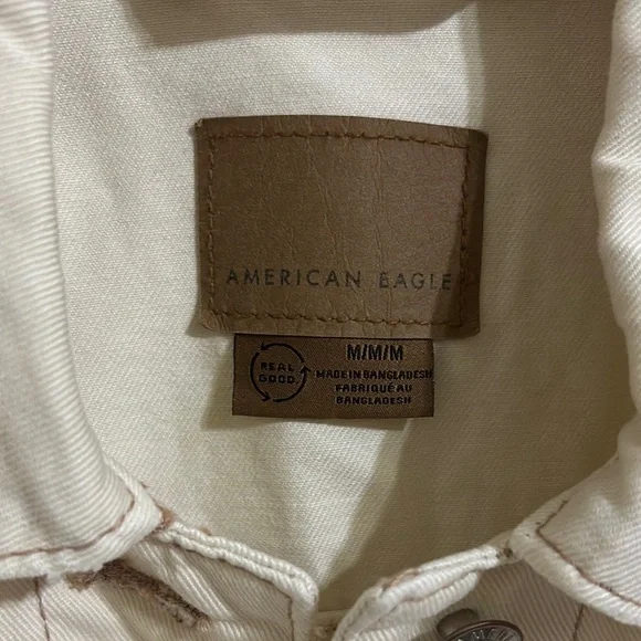American Eagle Boyfriend Denim Jacket Women's Size M Bone Cream - Picture 2 of 9
